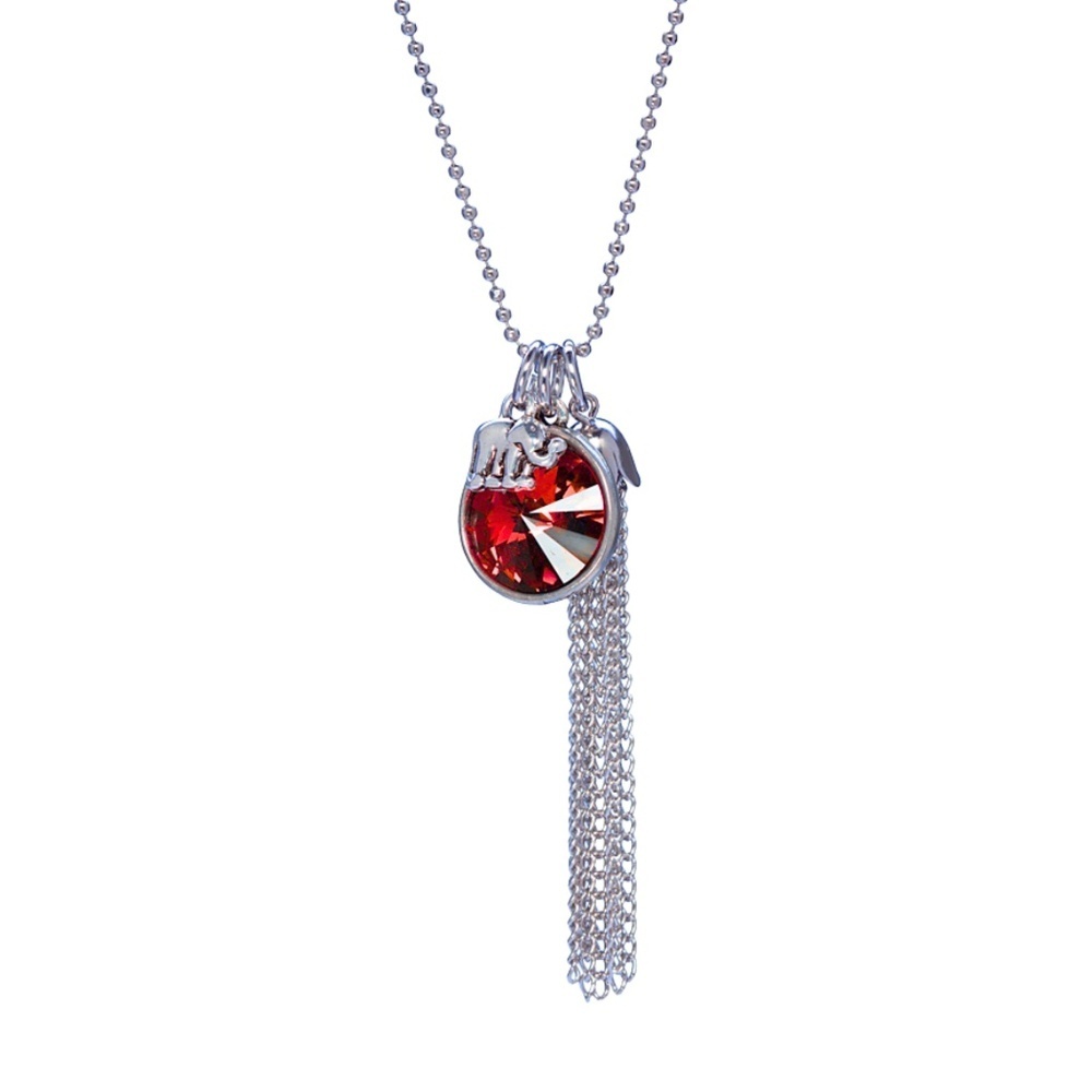 LAST ONE Swarovski Siam Red Crystal Tassel Necklace 30" Silver Tone NWT